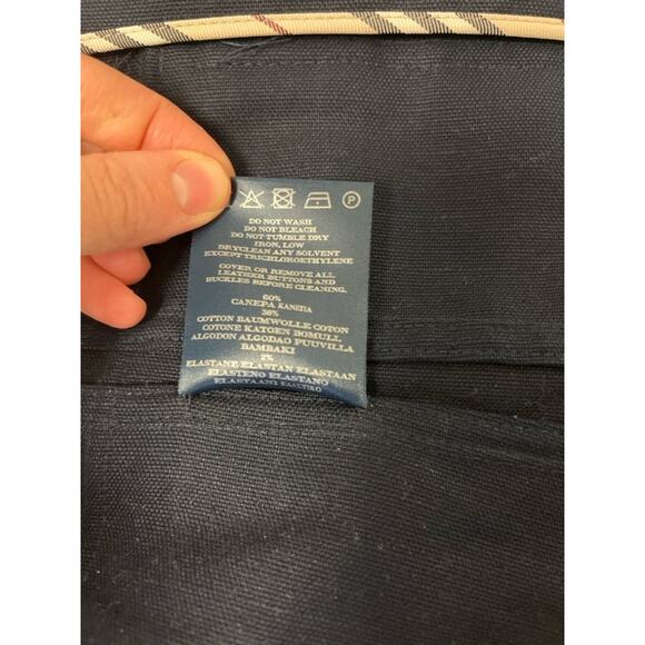 BURBERRY LONDON Blue Navy Collared Brown Leather Belted Jacket Blazer US 8 - Picture 5 of 5